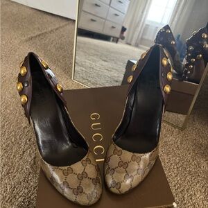 Gucci Women's Patterned Heels with Gold Studs
